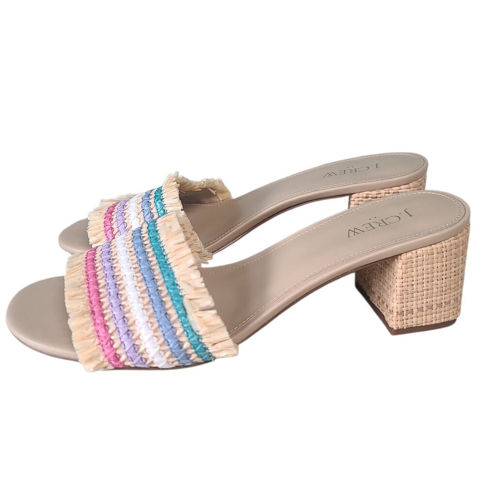J.Crew Factory Rainbow Raffia Woven Mules Size 10 New Without Box Block Heel